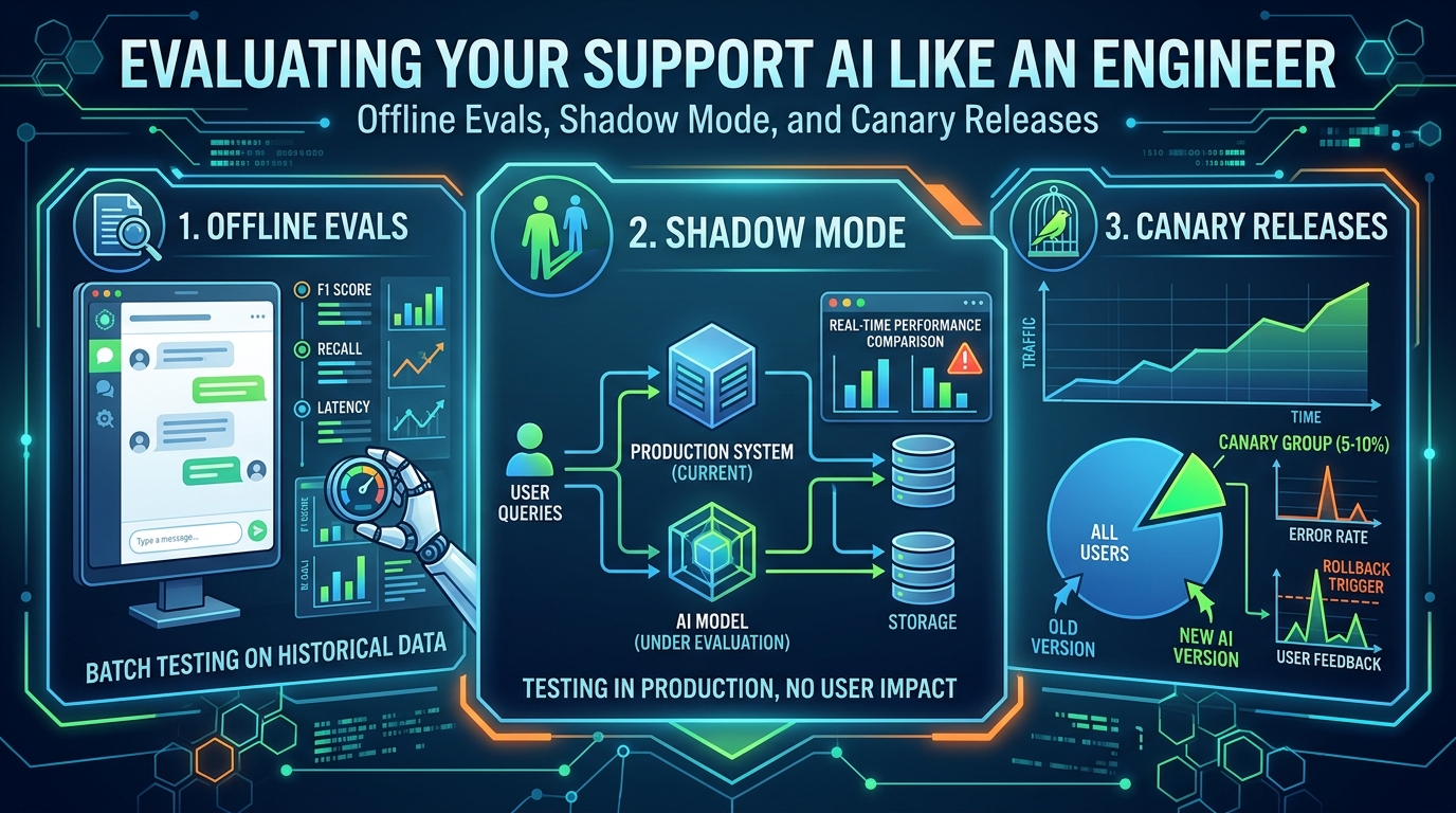 Evaluating Your Support AI Like an Engineer: Offline Evals, Shadow Mode, and Canary Releases