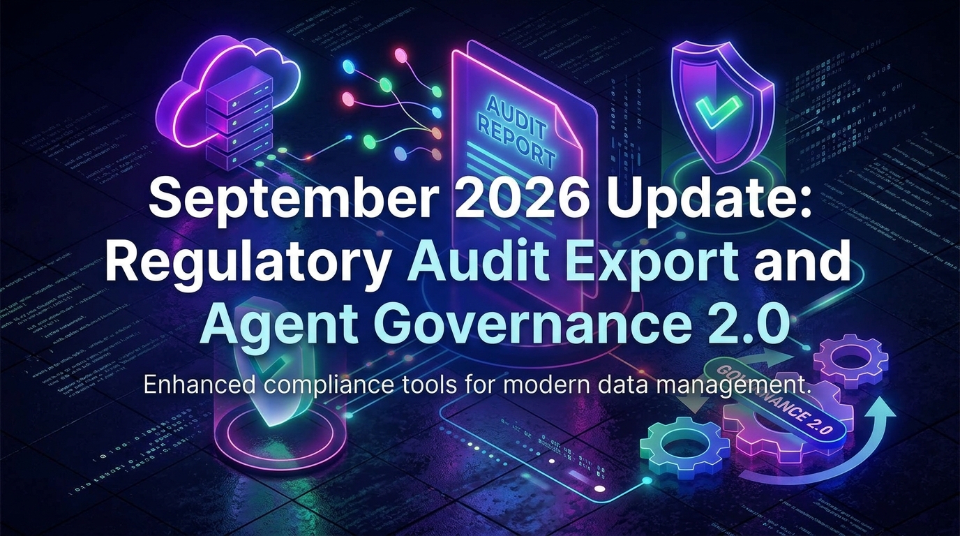 September 2026 Update: Regulatory Audit Export and Agent Governance 2.0